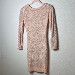 Dress The Population Lola Art Deco Blush Sequin Dress Small